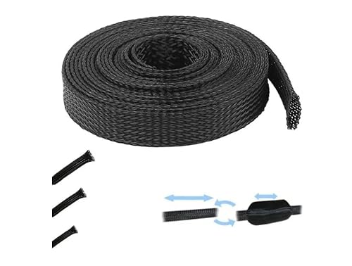 Cyclingcolors Guaina Intrecciata Estensibile Estensibile Nero Protezione Cavo Elettrico Cablaggio Auto Moto Casa Tv Computer (7Mm (Da 7Mm A 15Mm))