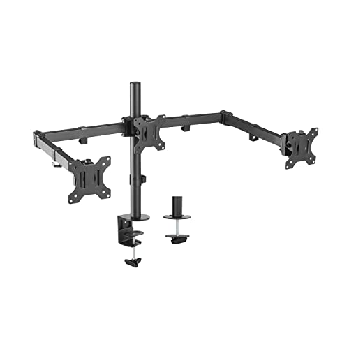Aisens Dt27Tsr-061 Supporto Da Tavolo Eco Girevole E Inclinabile Per 3 Monitor 7 Kg (3 Piedi, 2 Bordi) Da 13-27, Nero