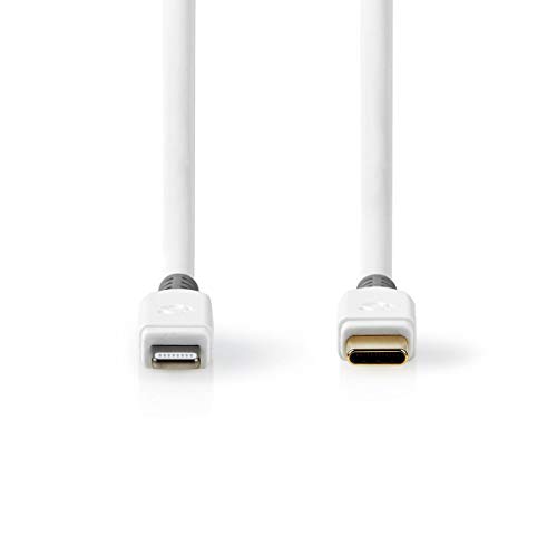 Nedis - Cavo Usb Apple Lightning A 8 Pin, Connettore Usb Tipo C ™, Placcato Oro, 1 M, Rotondo, Pvc, Colore: Bianco/Grigio