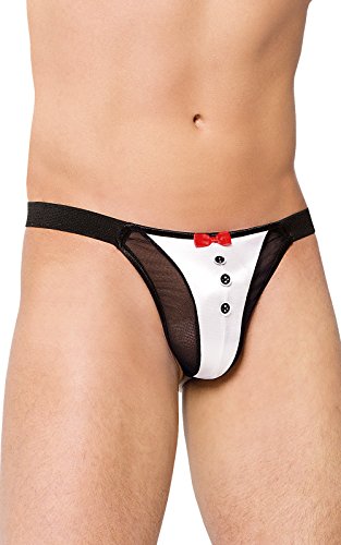 Softline - Tanga Sexy Da Uomo, Linea"Cameriere" In Raso E Retina, Colore: Bianco, Taglia: S-L