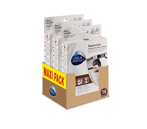 Care + Protect Decalcificante Per Macchina Da Caffè E Bollitori, Universale, Elimina Calcare E Residui Di Caffè E Tè, 6 Buste Monodose In Polvere *3, 
