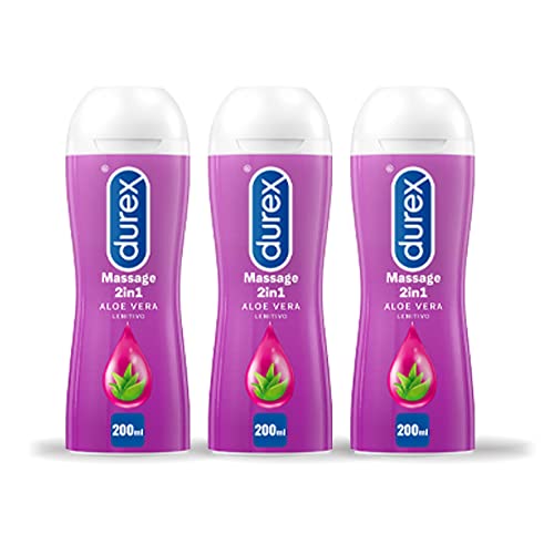 Durex Massage 2 In 1, Gel Lubrificante Intimo A Base Acqua E Gel Per Massaggi, Con Aloe Vera, 3X200 Ml