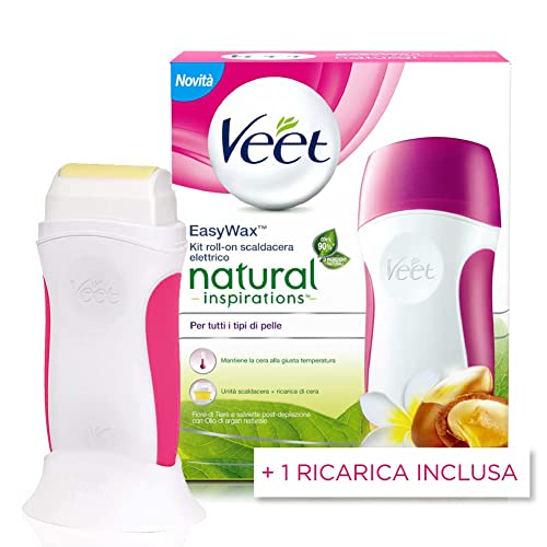 Veet Kit Roll-On Scaldacera Professionale Easy Wax Natural Inspiration, Inclusi Rullo Scaldacera Elettrico, 1 Ricarica Di Cera 50Ml, 12 Strisce E Salv