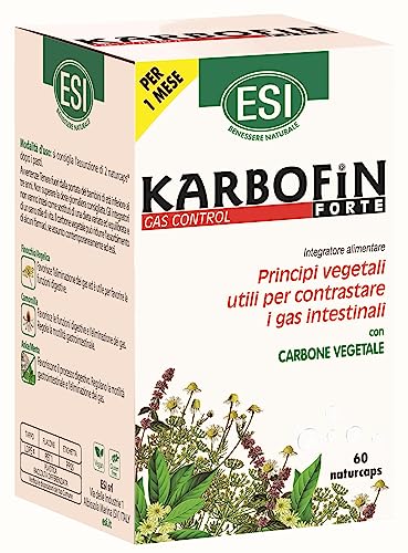 Esi - Karbofin Forte, Integratore Alimentare In Capsule A Base Di Carbone Vegetale, Favorisce L’Eliminazione Dei Gas Intestinali, Senza Glutine E Vega