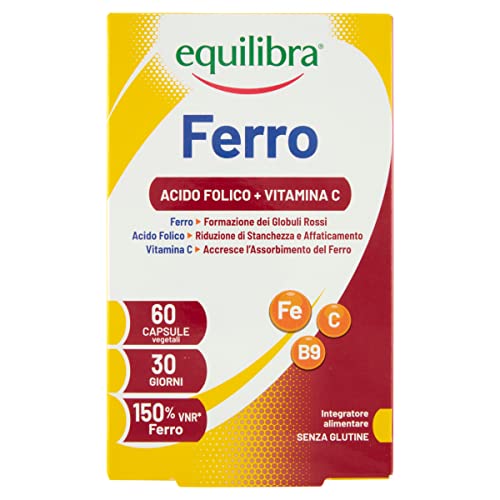 Equilibra Integratori Alimentari, Ferro Con Acido Folico + Vitamina C, Integratore A Base Di Ferro, Per La Normale Funzione Dei Glubuli Rossi E Dell'E