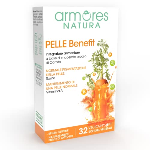 Armores Natura Integratore Alimentare, Pelle Benefit, A Base Di Macerato Oleoso Di Carota, Con Vitamina A E Rame, Vegano, Senza Glutine E Lattosio, As