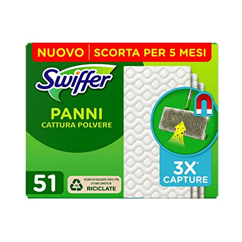 Swiffer Panni Catturapolvere, 51 Panni Microfibra Dry, Panni Cattura Polvere E Sporco, Ottimo Per Tutti I Tipi Di Pavimenti E Per I Peli Di Animali, P