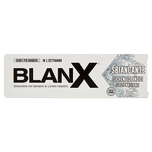 Blanx Dentifricio Sbiancante 75Ml, Con Licheni Islandici 100% Naturali, Effetto Batteriostatico, Anti-Placca E Anti-Macchia, Dentifricio Per Rinforzar