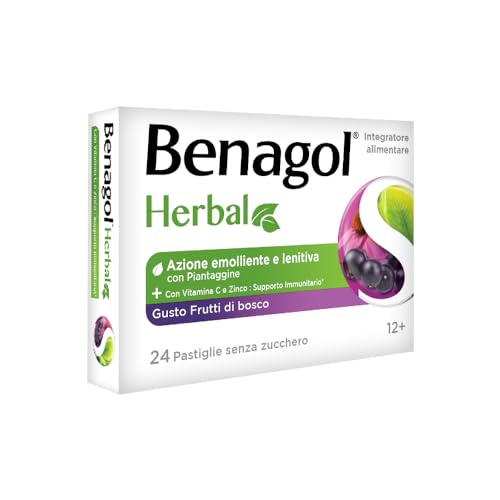 Benagol Herbal Gusto Frutti Di Bosco, Integratore Alimentare, Con Vitamina C E Zinco Per Supportare Il Sistema Immunitario, 24 Pastiglie