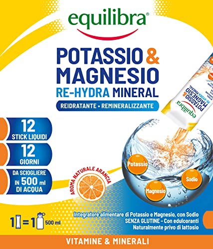 Equilibra Integratori Alimentari, Potassio E Magnesio Re-Hydra Mineral, Con Magnesio, Potassio E Sodio Per La Reidratazione, Gusto Arancia, Senza Glut