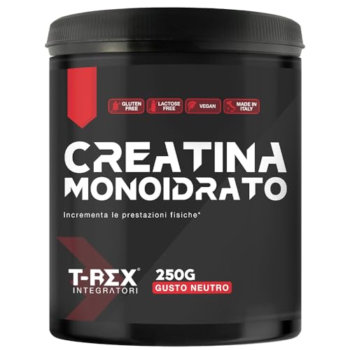 T-Rex Integratori Creatina Monoidrata - Integratore Alimentare Per Massa Muscolare E Boost Energetico Pre Workout (Polvere, 250 G (Confezione Da 1))