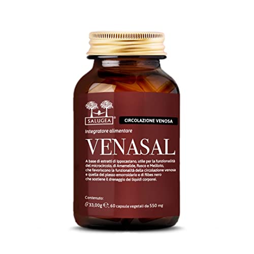 Venasal Salugea - Integratore Per La Circolazione - Vene E Capillari - 60 Capsule Vegetali - 1 Mese Di Trattamento - Flacone In Vetro Scuro (No Plasti
