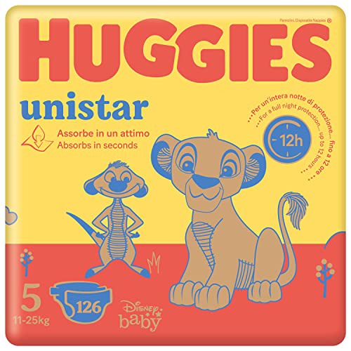 Huggies Unistar Pannolini, Taglia 5 (11-25 Kg), Confezione Da 126 Pannolini (Mega)
