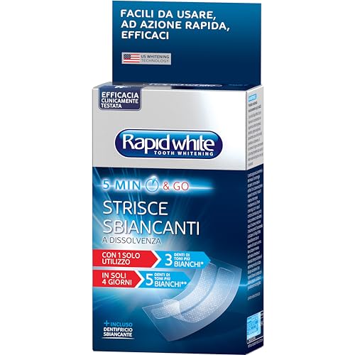 Rapid White - Strisce Sbiancanti Denti, Per Uno Sbiancamento Fino A 5 Toni, Senza Perossido, Rimuove Macchie, Trattamento Rapido, Gusto Menta, Clinica