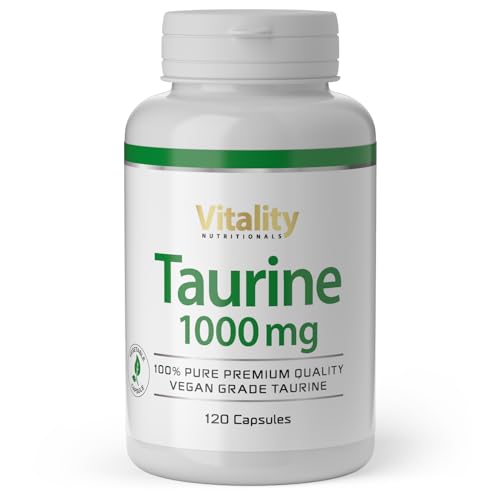 Taurina Pura 1000 Mg Per Capsula, 1 Capsula Al Giorno Per 4 Mesi Di Trattamento. Taurin Senza Lattosio, Soia, Glutine E Lievito. Vegano. Vitality Nutr