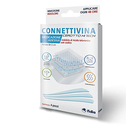 Connettivina Cerotto Hi Tech Fidia Farmaceutici | Formato 8X12 Cm | Per Escoriazioni, Piccoli Tagli E Scottature | Imbevuto Con Acido Ialuronico Sale
