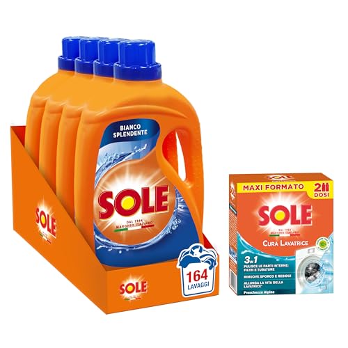 Sole Detersivo Lavatrice Bianco Splendente 205 Lavaggi, (5X41), Formula Igienizzante, Detersivo Lavatrice Liquido Bianco Splendente, Rimuove Le Macchi