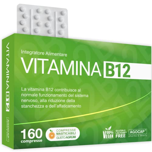 Vitamina B12 Da 1000 Mcg Ad Alto Dosaggio | 160 Microcompresse Masticabili, Gusto Agrumi | Vitamina B Vegan Da Cianocobalamina, Supporto Per Energia F