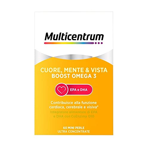 Multicentrum Omega3 Cuore, Mente & Vista Boost Omega 3, Integratore Alimentare Di Epa E Dha, Tripla Azione Funzione Cardiaca, Cerebrale E Visiva, Senz
