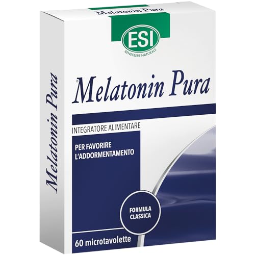 Esi - Melatonin Pura, Integratore Alimentare Di Melatonina, Favorisce Il Sonno E Contrasta Gli Effetti Del Jet Lag, Senza Glutine E Vegan, 60 Microtav