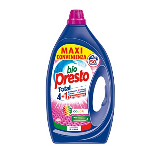Bio Presto Liquido Color Detersivo Lavatrice Liquido, Nuova Formula Con Smacchiatore, Confezione Da 50 Lavaggi