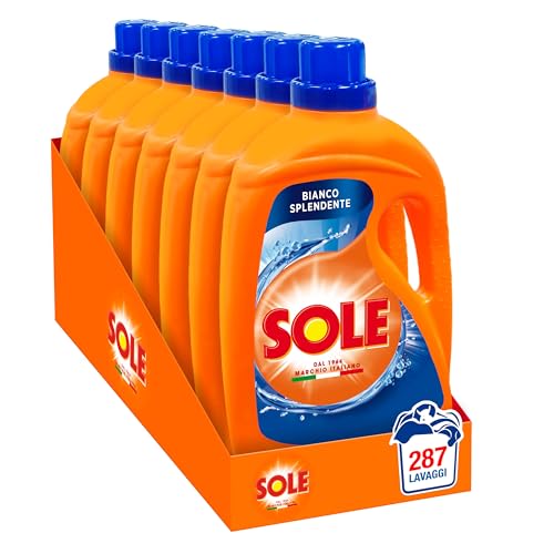 Sole Detersivo Lavatrice Bianco Splendente 287 Lavaggi, (7X41), Formula Igienizzante, Detersivo Lavatrice Liquido Bianco Splendente, Rimuove Le Macchi