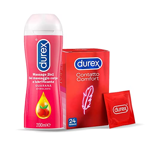 Durex Contatto Comfort Preservativi Sottili 24 Profilattici + Durex Massage 2 In 1 Con Guaranà Gel Lubrificante Da 200Ml