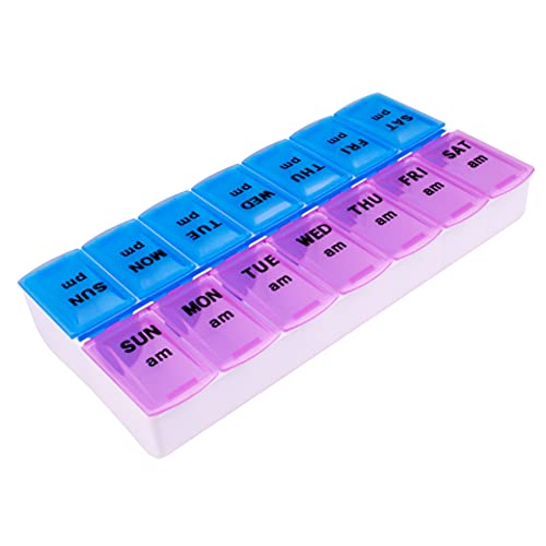Apex - Organizzatore Settimanale Per Pillole, 2 Volte Al Giorno, Con Codice Colore, Facile Da Aprire, Coperchio Trasparente, Per Organizzare Farmaci O