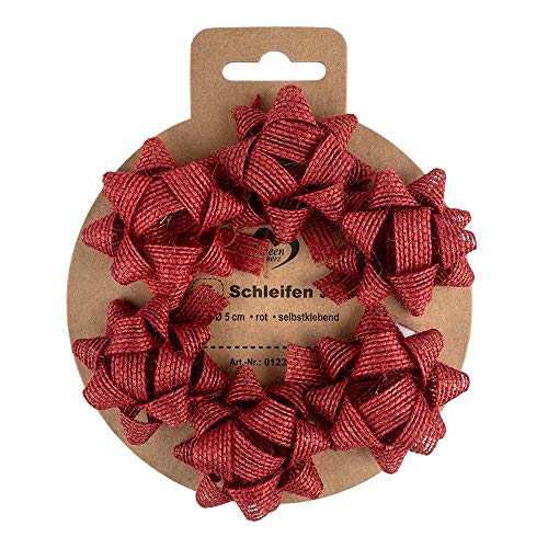Ideen Mit Herz - 6 Fiocchi Regalo In Iuta, Autoadesivi, Ideali Per Decorare E Regali Di Natale, Compleanno E Matrimonio, 5 Cm Di Diametro, Colore Ross