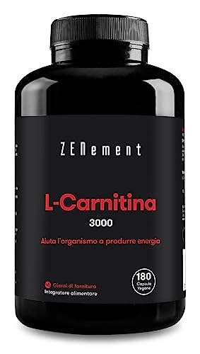 L-Carnitina 3000-180 Capsule - Altamente Dosato - Integratore Sportivo L-Carnitina Pura - Tonificazione, Energia E Recupero Muscolare, Miglioramento I