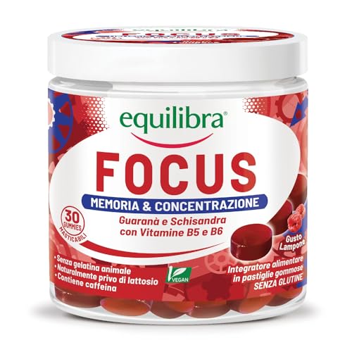 Equilibra Integratori Alimentari Focus, Integratore In Pastiglie Gommose, Con Guaranà E Schisandra Ad Azione Tonica, Vitamine Per Memoria E Concentraz