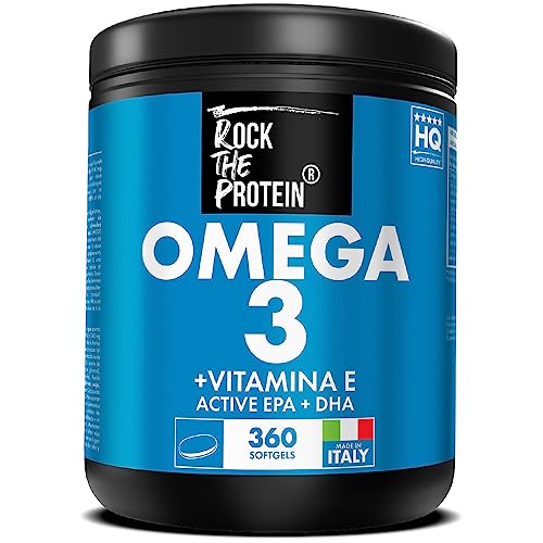 Omega 3 Olio Di Pesce Super Concentrato Rock The Protein® 360 Capsule Softgel 360Mg Epa & 240Mg Dha Per Dose, Integratore Omega 3 1000Mg Fish Oil Ricc