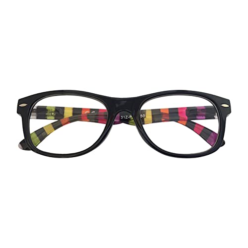 Occhiali Da Lettura Zippo®, Realizzati Con Montatura Dalle Linee Morbide, Ideale Per Uomo E Donna, Diottria +2.00, Color Nero, Aste A Righe Multicolor