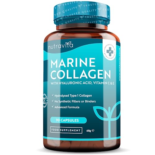 Collagene Marino Con Acido Ialuronico - Premium Collagene Marino Idrolizzato Con Vitamina C, E E Zinco - 1000 Mg Di Collagene Per Dose - 90 Capsule -