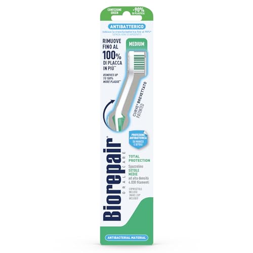 Biorepair, Spazzolino Denti Total Protection, Antibatterico, Clinicamente Testato, Con Setole Medie, Forma Curva Brevettata, Inibisce La Crescita Batt