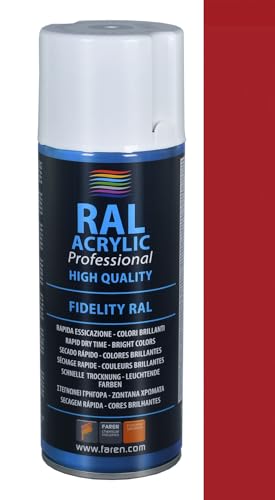 Faren Ral Acrylic, Vernice Spray Acrilica 100%, Smalto Fidelity Ral, Colori Brillanti A Rapida Essiccazione, 400Ml (Ral 3002 Rosso Carminio)(1Pz)