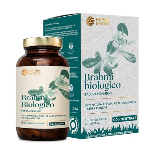 Bio Brahmi - 180 Capsule Ad Alto Dosaggio / 1000 Mg Brahmi Bacopa Bonnieri Per Dose Giornaliera/Ayurveda Integratore Alimentare/Vegano, Certificato E 
