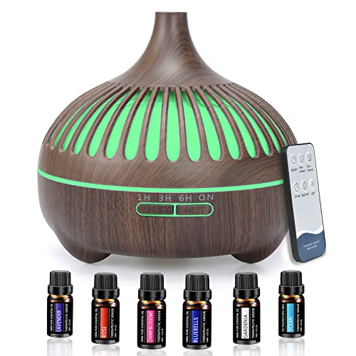 Diffusore Di Aroma Con 6X10Ml Oli Essenziali, Ad Ultrasuoni Con 7 Colori Led, 4 Impostazionetimer (Viola) (Marrone)
