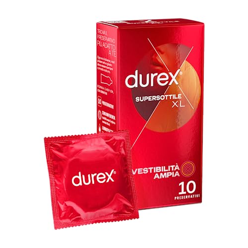 Durex Supersottile Vestibilità Extra-Large Preservativi Sottili, 10 Profilattici