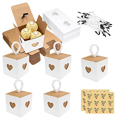 Chevvy Set Di 20 Scatole Portaconfetti Scatoline Bianche Cuore Carta Kraft Piccole Scatola Con 2 Adesivi Di Apprezzamento Scatole Regalo Bianche Per M