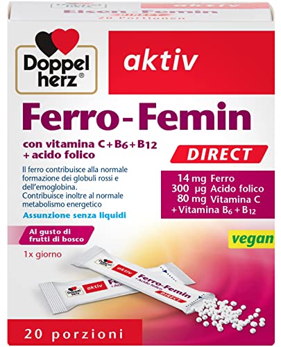 Ferro Femin Direct - 1 X 20 Bustine - Integratore Vegano Per La Donna Con Acido Folico E Vitamina C - Per I Globuli Rossi E Il Metabolismo Energetico