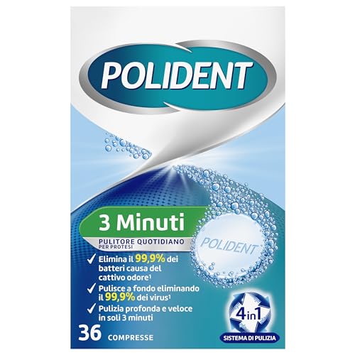 Polident 3 Minuti, Pulitore Quotidiano Per Igiene Della Protesi Dentale, Pulizia Profonda, 36 Compresse