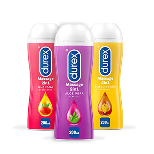 Kit Durex Gel Massage 2In1 Aloe Vera, Guaranà, Ylang Ylang 200Ml X3, Lubrificanti Intimi E Per Massaggi, 600Ml
