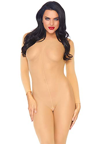 Leg Avenue, Bodystocking Velato A Maniche Lunghe Da Donna, Taglia Unica, Nudo