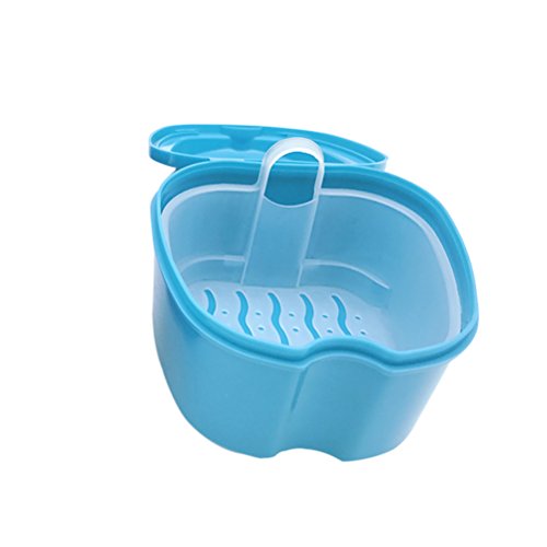 Supvox Porta Dentiera Contenitori Per Dentiere Custodia Per Dentiere Con Il Cesto Di Risciacquo (Azzurro)