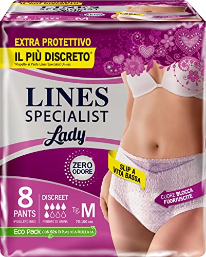 Lines Specialist Pants Discreet Assorbenti Per Urina, Taglia M, 8 Pezzi