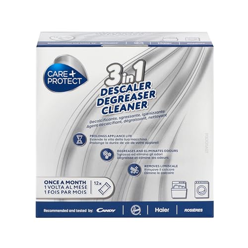 Care + Protect 3 In 1 Decalcificante, Sgrassante, Igienizzante Per Lavastoviglie E Lavatrice, Universale, Professionale, In Polvere, 12 Bustine Per 12