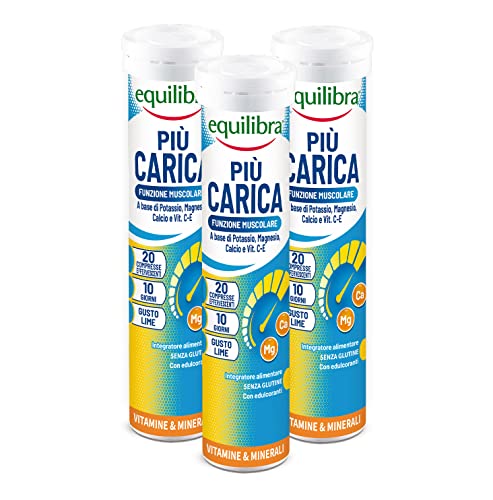 Equilibra Integratori Alimentari, Più Carica, Integratore Per La Normale Funzione Muscolare, Con Potassio, Magnesio, Calcio, Vitamina C E Vitamina E,