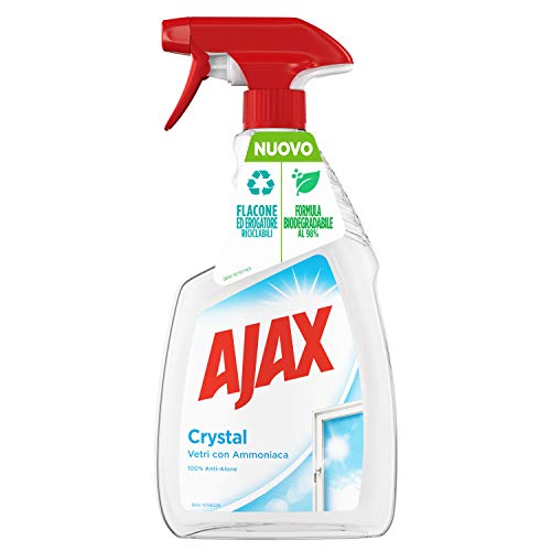 Ajax - Detersivo Crystal Clean, Per Vetri, Con Ammoniaca, 100% Anti-Alone - 750 Ml