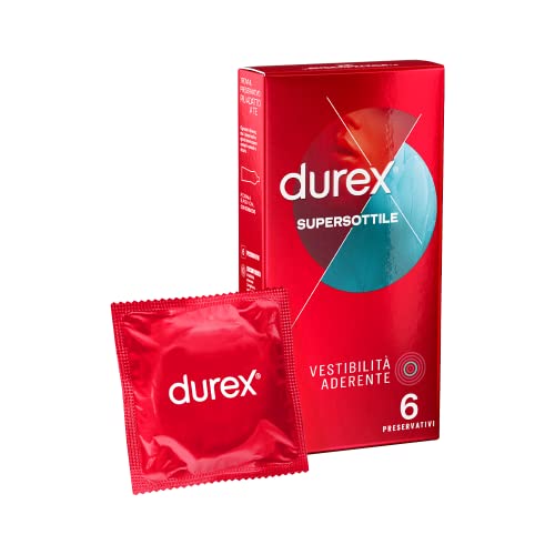 Durex Supersottile Vestibilità Aderente Preservativi Sottili, 6 Profilattici